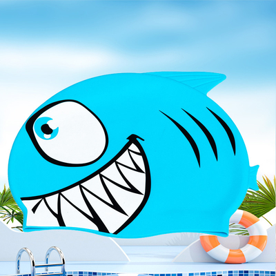 Customized Shark Swim Hat Highly Elastic Screen Printing Kids Swimming Caps Odourless