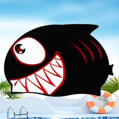 Customized Shark Swim Hat Highly Elastic Screen Printing Kids Swimming Caps Odourless
