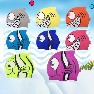 Customized Shark Swim Hat Highly Elastic Screen Printing Kids Swimming Caps Odourless