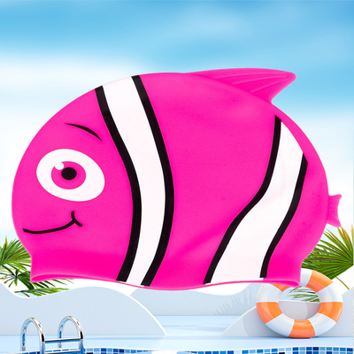 children's swimming caps Stylish Silicone Swim Cap: Cute Cartoon Fish/Shark Design, Comfortable Fit & Waterproof Protection