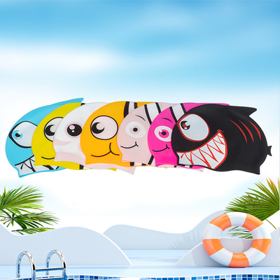 children's swimming caps Stylish Silicone Swim Cap: Cute Cartoon Fish/Shark Design, Comfortable Fit & Waterproof Protection