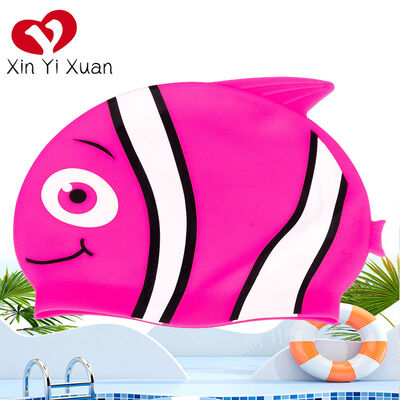 children's swimming caps Stylish Silicone Swim Cap: Cute Cartoon Fish/Shark Design, Comfortable Fit & Waterproof Protection
