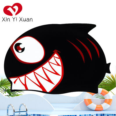 children's swimming caps Stylish Silicone Swim Cap: Cute Cartoon Fish/Shark Design, Comfortable Fit & Waterproof Protection