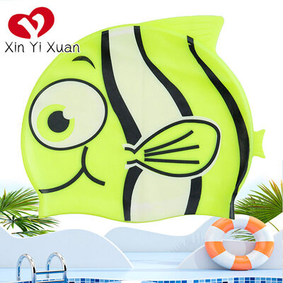 children's swimming caps Stylish Silicone Swim Cap: Cute Cartoon Fish/Shark Design, Comfortable Fit & Waterproof Protection