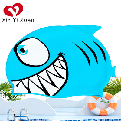 children's swimming caps Stylish Silicone Swim Cap: Cute Cartoon Fish/Shark Design, Comfortable Fit & Waterproof Protection