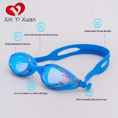 Silicone Material Adult Swimming Goggles with UV Protection and Anti-Fog Adjustable Strap Silicone Material PC Lens