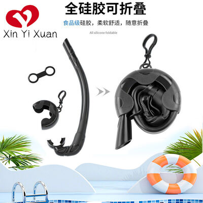 Portable breathing tube diving air exchange free swimming respirator, foldable full silicone hose, scuba diving equipment