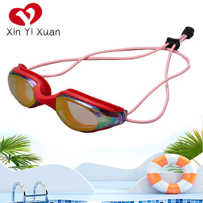 New style swimming goggles with elastic head straps. Professional adult swimming goggles for training and outdoor use with anti-fog feature. Colorful electroplated swimming goggles.