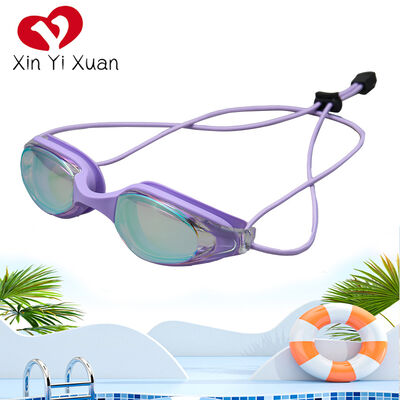 New style swimming goggles with elastic head straps. Professional adult swimming goggles for training and outdoor use with anti-fog feature. Colorful electroplated swimming goggles.