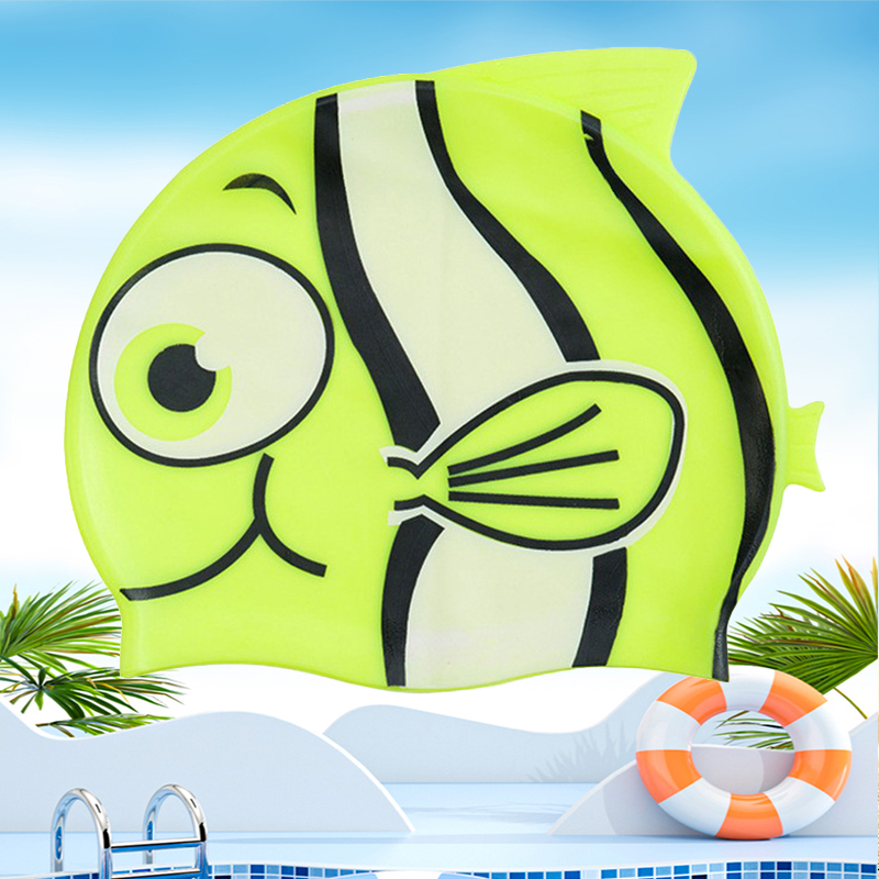 children's swimming caps Stylish Silicone Swim Cap: Cute Cartoon Fish/Shark Design, Comfortable Fit & Waterproof Protection