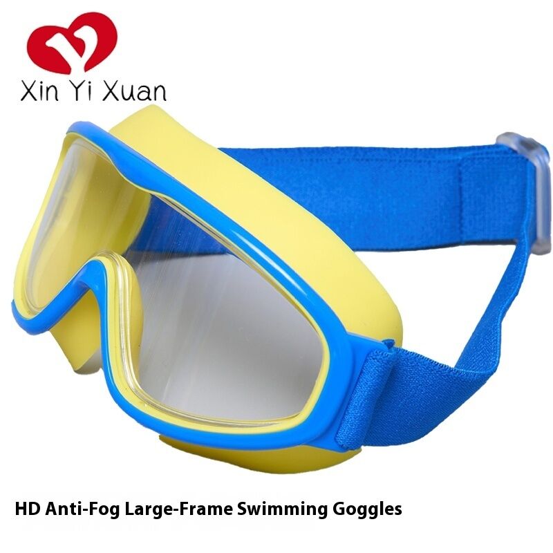 New style children's frame swimming goggles with headbands. Large frame silicone swimming glasses. Colorful electroplated waterproof and anti-fog goggles.