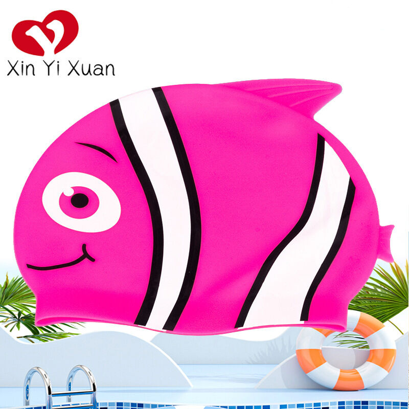 children's swimming caps Stylish Silicone Swim Cap: Cute Cartoon Fish/Shark Design, Comfortable Fit & Waterproof Protection