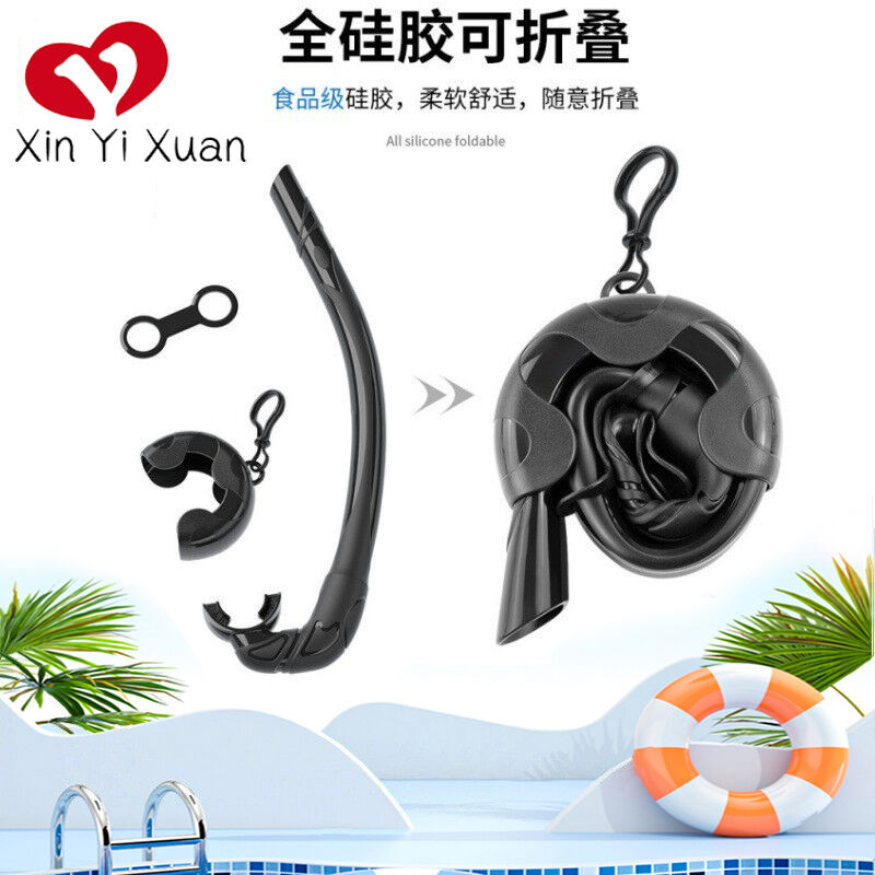 Portable breathing tube diving air exchange free swimming respirator, foldable full silicone hose, scuba diving equipment