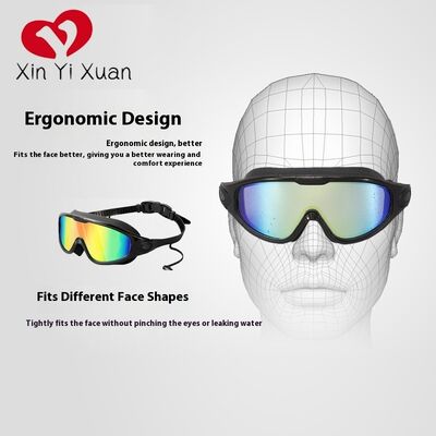 Adult swimming goggles with silicone waterproof and anti-fog integrated earplugs, large frame swimming goggles, cross-border OEM customized swimming goggles for men and women, electroplated.